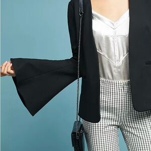 Mural Women’s Boho Black Bell Sleeve Open Front 1 Hook Blazer. Small. NWOT
